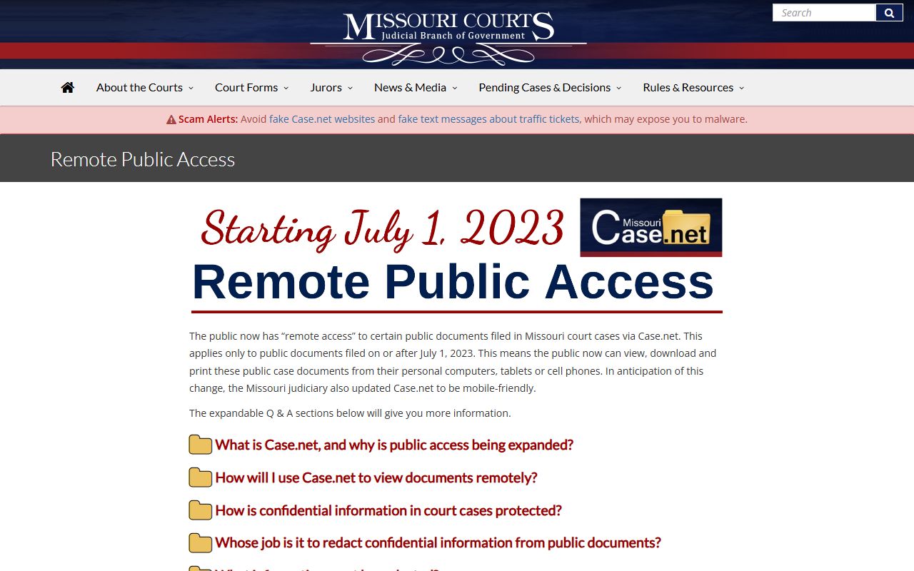 Missouri remote public access policy for Greene County Circuit Court records