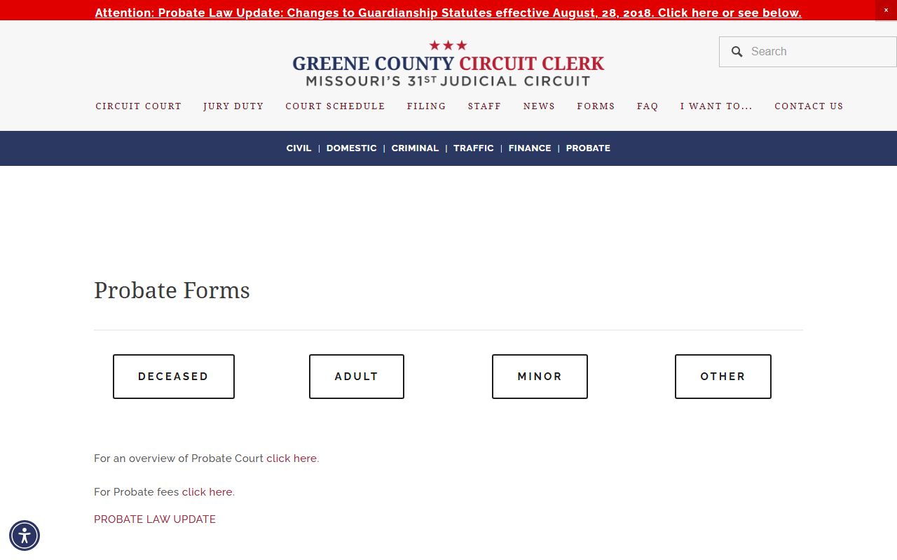 Greene County Circuit Clerk probate forms page