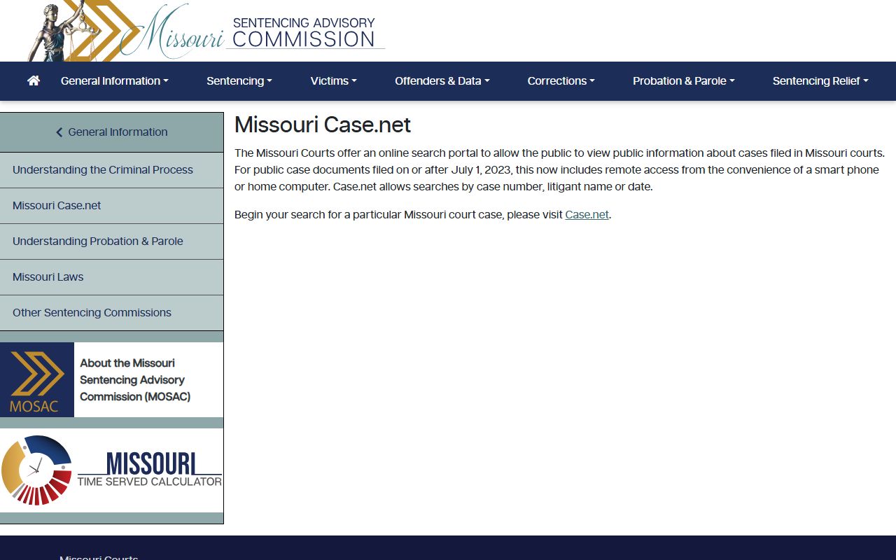Missouri Case.net overview page for Greene County court records search