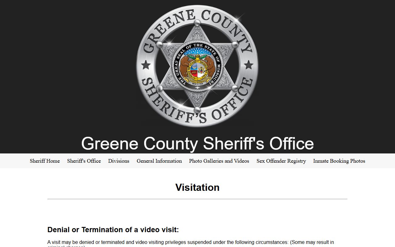 Greene County Jail visitation page tied to Greene County arrest and booking records access