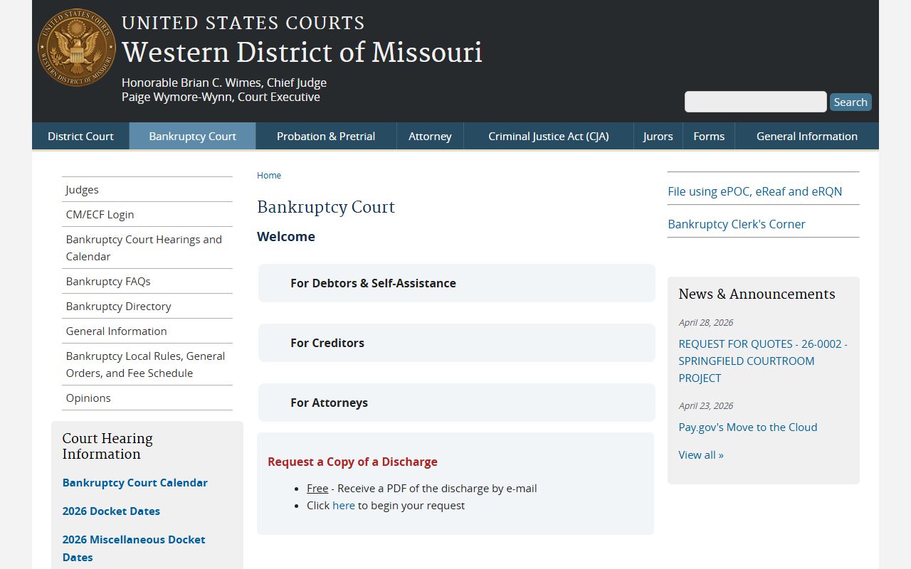 U.S. Bankruptcy Court Western District of Missouri information page