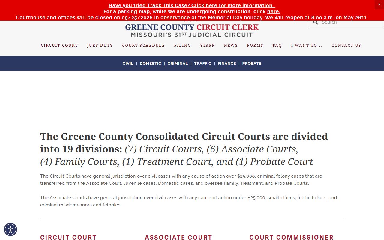 Greene County Court divisions list for the 31st Judicial Circuit