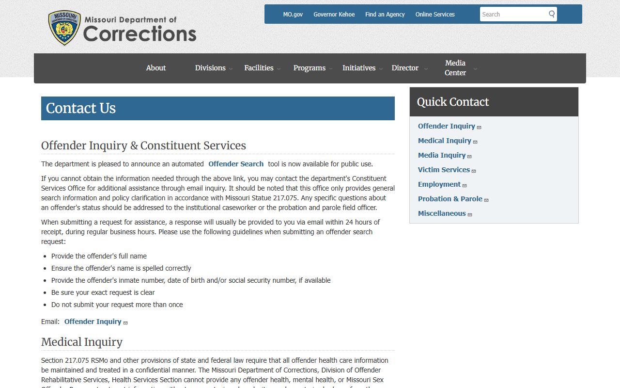 Missouri DOC offender search guidance for Greene County inmates