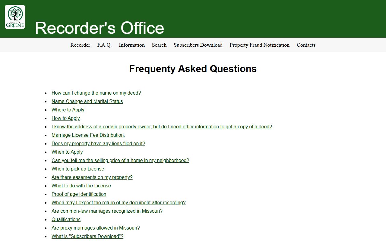 Greene County Recorder of Deeds marriage license FAQ