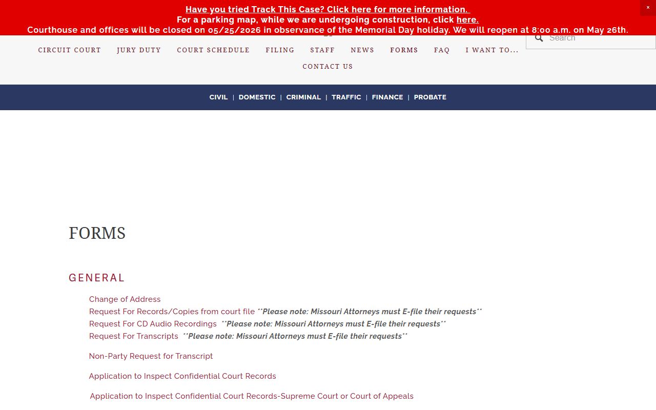 Greene County Circuit Clerk court forms page including probate forms