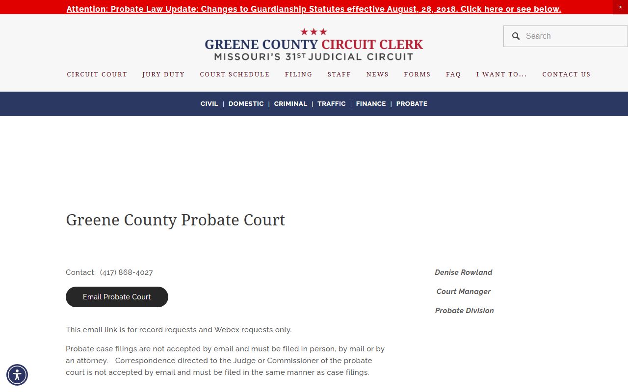 Greene County Probate Division overview page