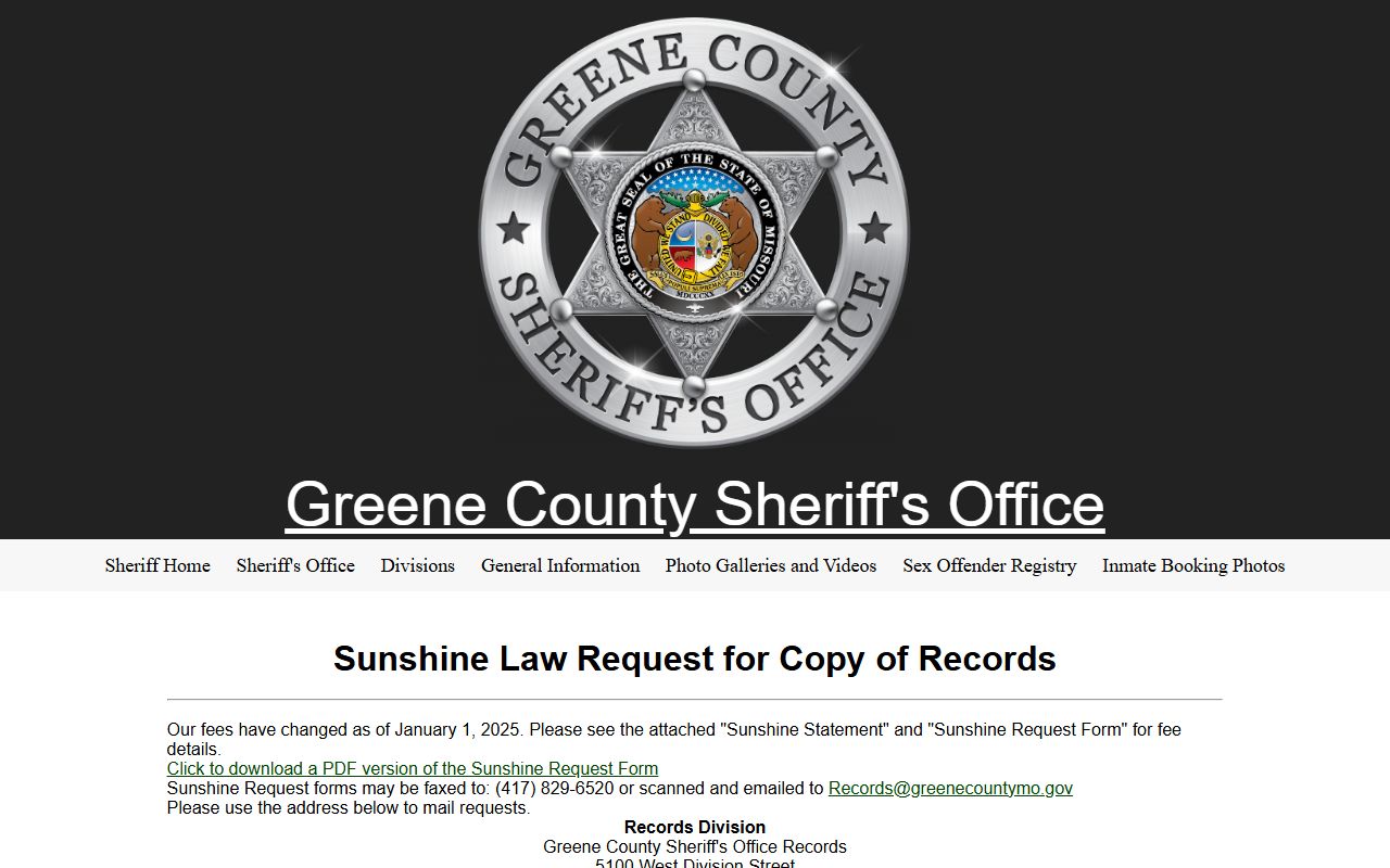 Greene County Sheriff Sunshine Law request page for public records
