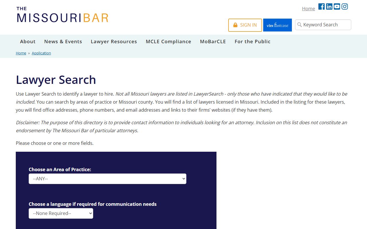Greene County warrant Missouri Bar lawyer search page