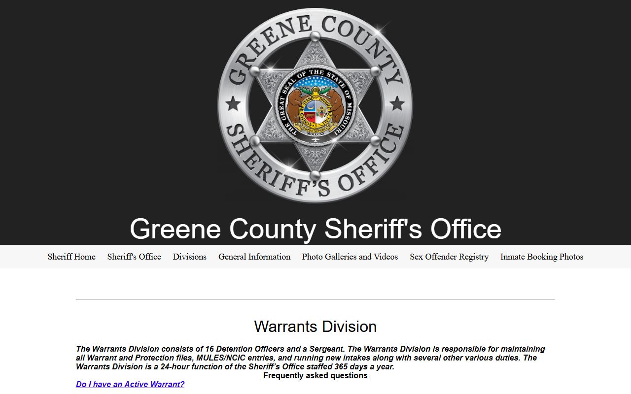 Greene County warrant Sheriff Warrants Division page